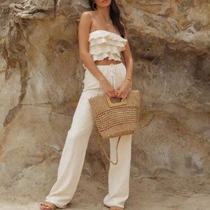 CANAVERAL TIERED STRAPLESS CROP TOP & POCKETED WIDE LEG PANT